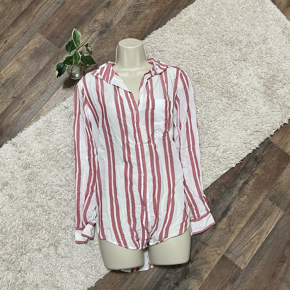 American Eagle Size XS Oversized Red White Striped Button Front Top
